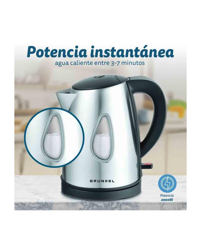 HERVIDOR DE AGUA 1 LT. 2200W. INOX. GRUNKEL