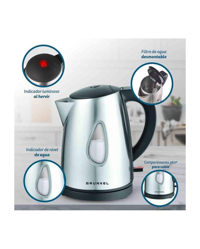 HERVIDOR DE AGUA 1 LT. 2200W. INOX. GRUNKEL
