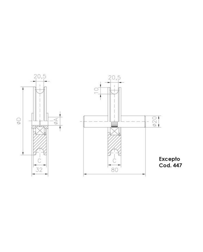 POLEA CORREDERA  80X20 MM. ESTEBRO