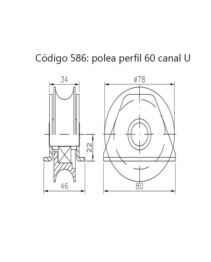 POLEA CORREDERA SOPORTE 80X20 MM. ESTEBRO