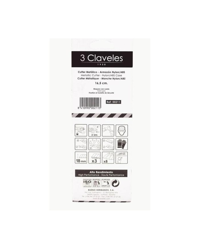 CUTTER 3 CLAVELES CON RUEDA DE BLOQUEO BIMATERIAL 18 MM.