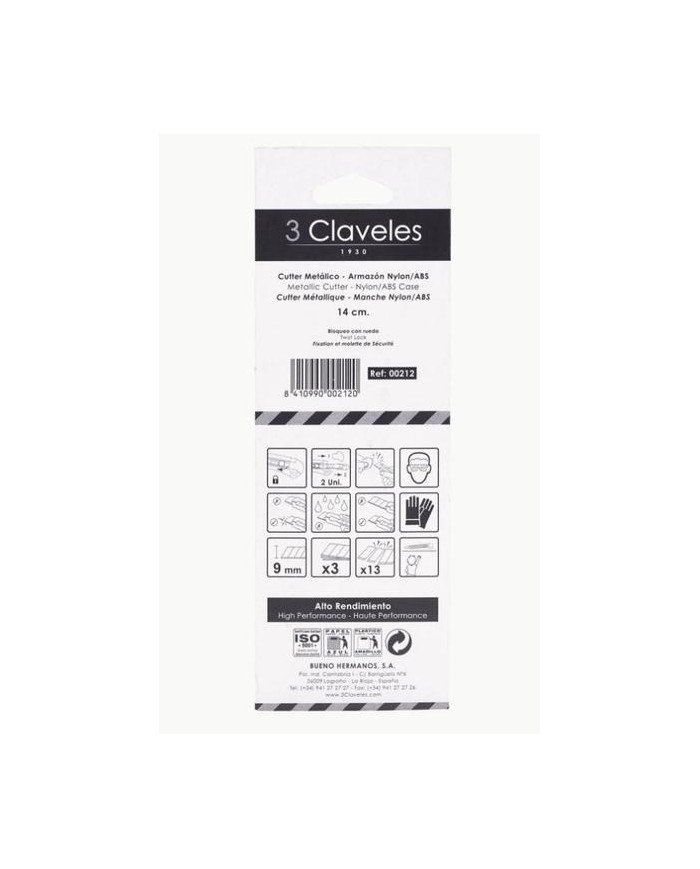 CUTTER 3 CLAVELES CON RUEDA DE BLOQUEO BIMATERIAL 9 MM.