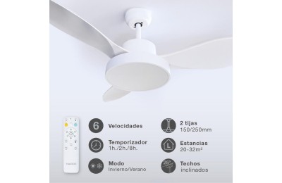 VENTILADOR TECHO 40W. 122CMS. BLANCO/MADERA GSC