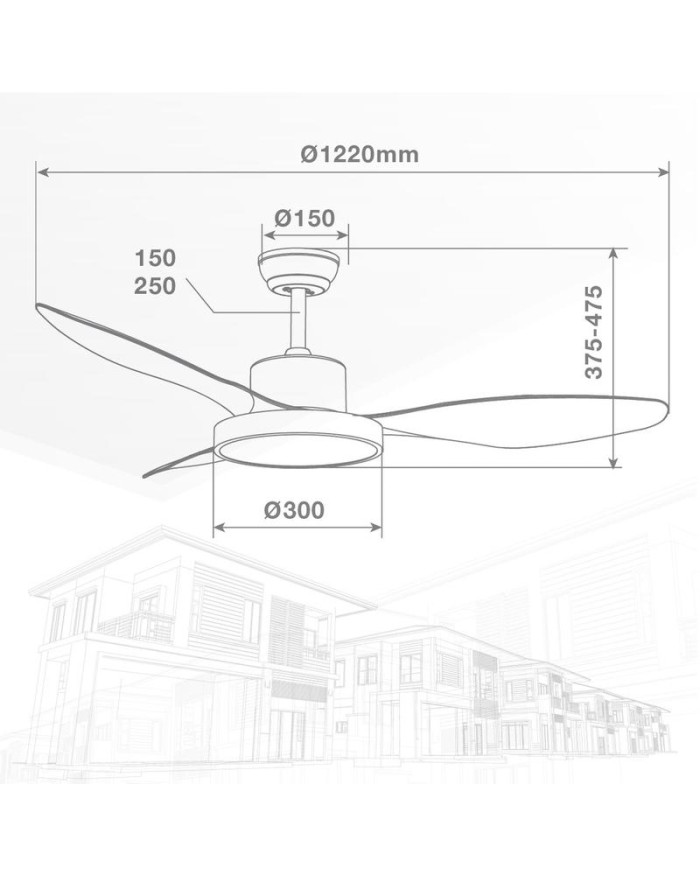 VENTILADOR TECHO 40W. 122CMS. BLANCO/MADERA GSC