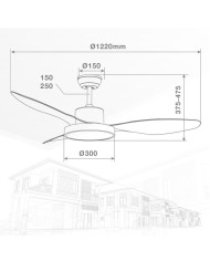 VENTILADOR TECHO 40W. 122CMS. BLANCO/MADERA GSC
