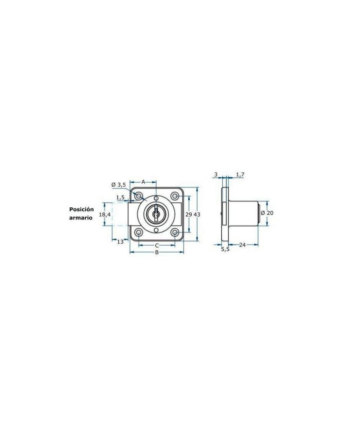 CERRADURA ARMARIO AGA R362 CILINDRO 25MM LLAVES IGUALES