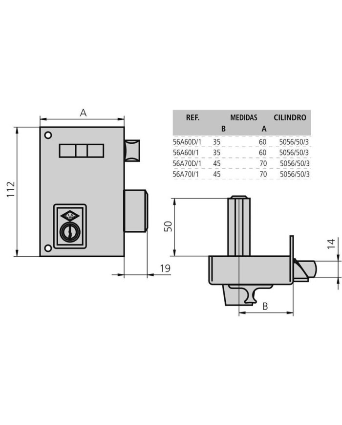CERRADURA CVL ESMALTADA 56A-60 DERECHA CILINDRO PERFIL
