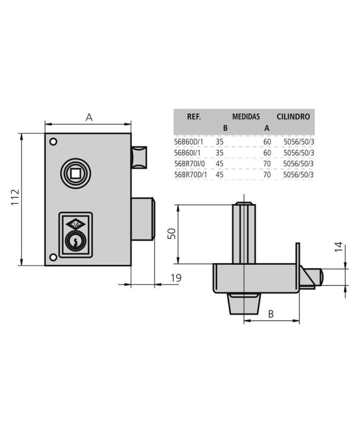 CERRADURA CVL ESMALTADA 56B-60 DERECHA CILINDRO PERFIL