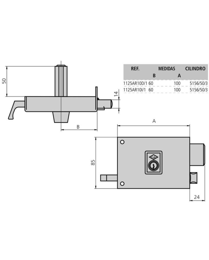 CERRADURA CVL ESMALTADA 125AR-10 DERECHA CILINDRO PERFIL