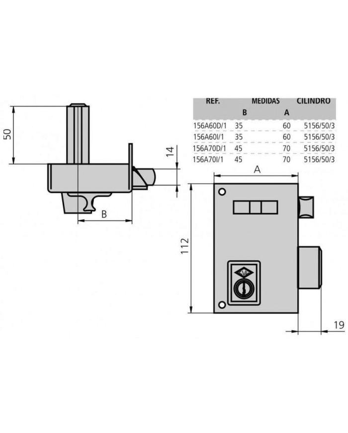 CERRADURA CVL ESMALTADA 156A-70 DERECHA CILINDRO REDONDO