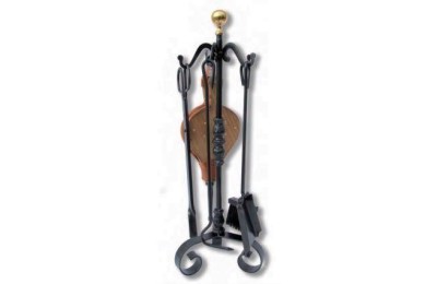 JUEGO CHIMENEA 72CMS. BOLA DORADA 5PZS. FC.