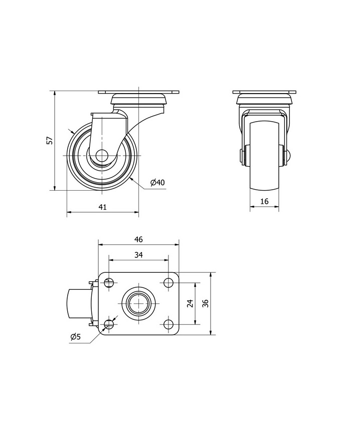 RUEDA GIRATORIA TW0165 484-40 CON PLACA
