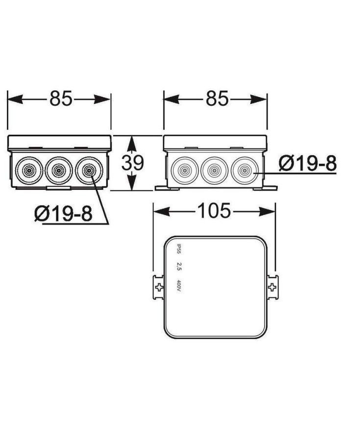 CAJA EMPALME ESTANCA  85X85 GRIS RF.3052