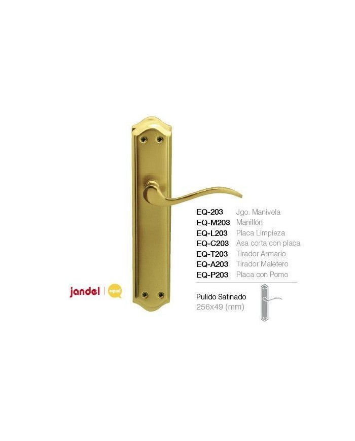 MANIVELA EQ203 LATON BRILLO C/BOCALLAVE 70MM JANDEL (JUEGO)