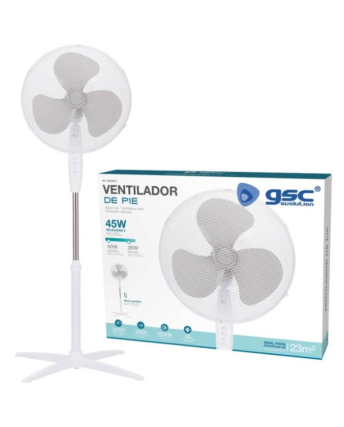 VENTILADOR PIE GSC BLANCO 43CM. 45W.