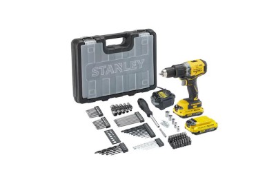 TALADRO PERCUTOR STANLEY 18V 2BAT 2Ah BRUSHLESS MALETIN 100 ACCESORIOS SFMCD715D2A-QW