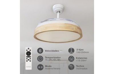 VENTILADOR TECHO 36W. 107CMS. BLANCO/MADERA GSC