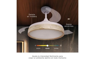 VENTILADOR TECHO 36W. 107CMS. BLANCO/MADERA GSC