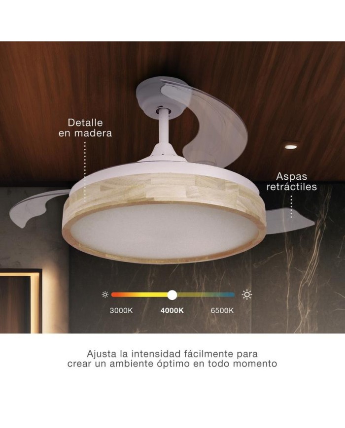 VENTILADOR TECHO 36W. 107CMS. BLANCO/MADERA GSC