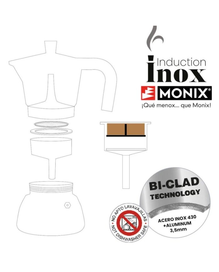 CAFETERA INDUCTION INOX BLACK  9T MONIX