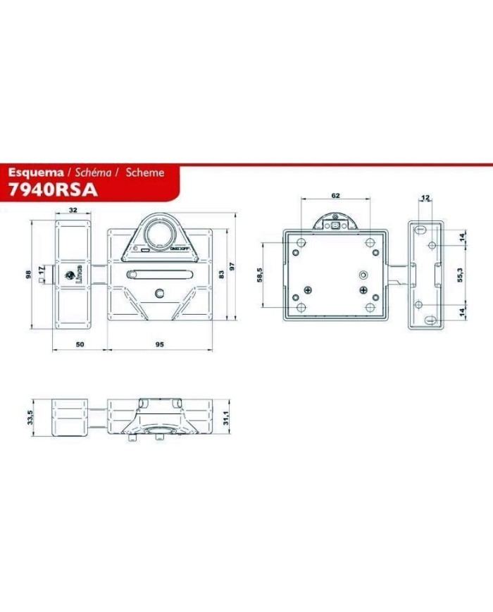CERROJO LINCE 7940-RSA CM PASADOR ALARMA