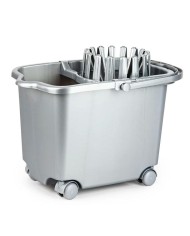 CUBO PF C/ESCURRIDOR Y RUEDAS 15LT.PLATA
