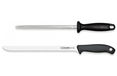 CUCHILLO JAMONERO Y CHAIRA 250MM.3CLAVEL