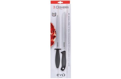 CUCHILLO JAMONERO Y CHAIRA 250MM.3CLAVEL