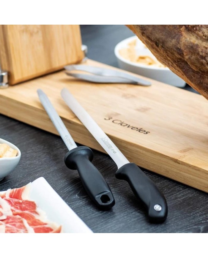 CUCHILLO JAMONERO Y CHAIRA 250MM.3CLAVEL