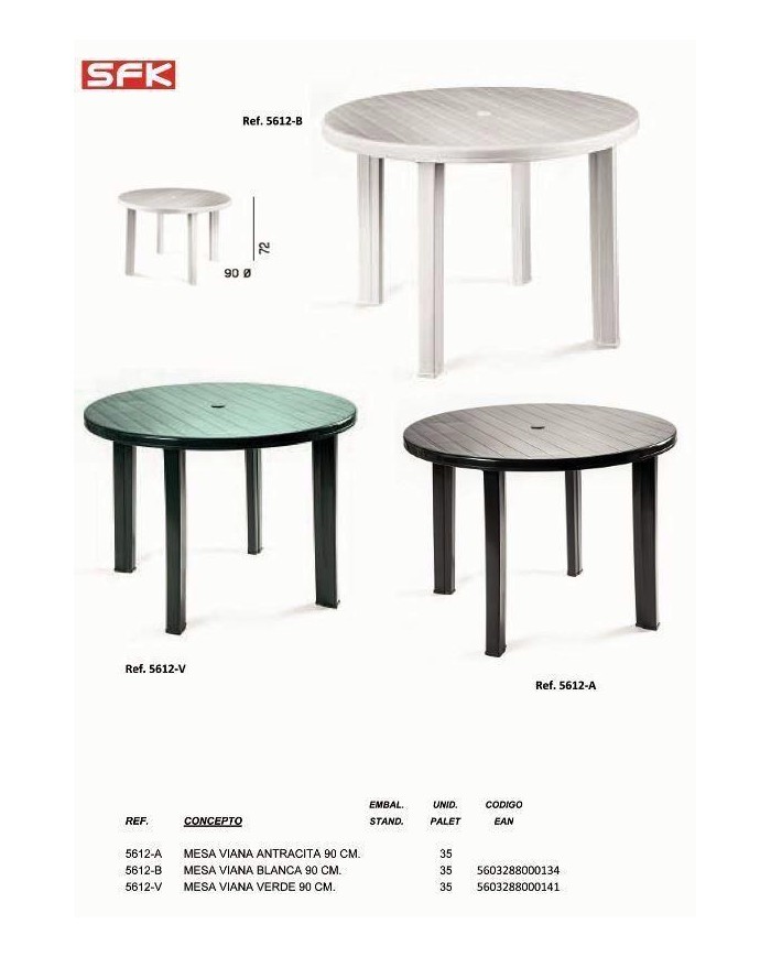 MESA REDONDA SFK 90 CMS. BLANCA