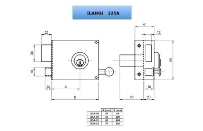 CERRADURA ILARGI 125A  8CM. DERECHA CILINDRO REDONDO