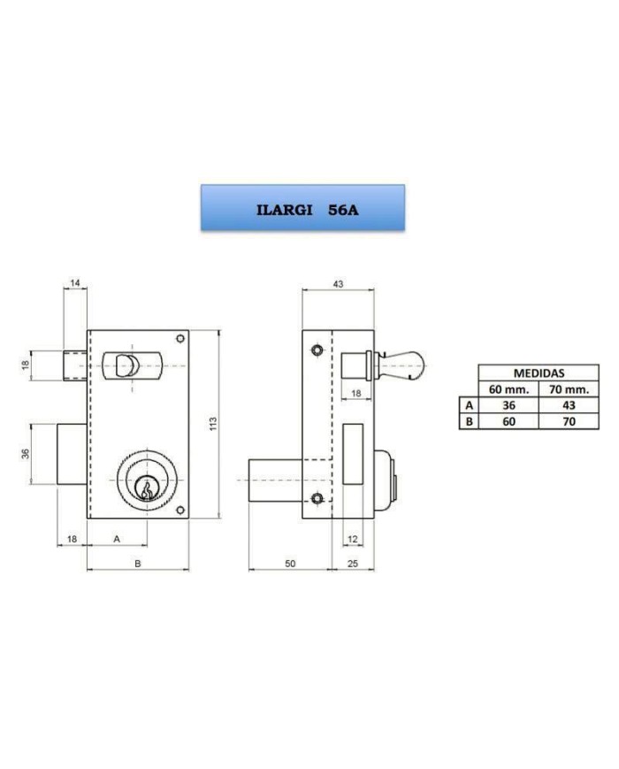 CERRADURA ILARGI Nº56 A 60MM. DERECHA CILINDRO PERFIL