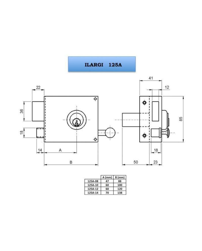 CERRADURA ILARGI 125A  8CM. DERECHA CILINDRO PERFIL
