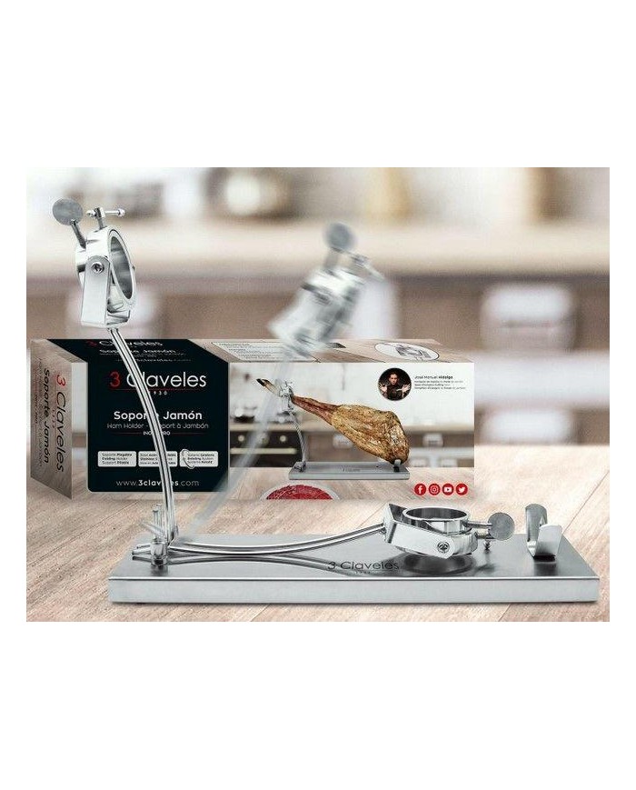 JAMONERO 3 CLAVELES A/INOX PLEGABLE CABEZAL GIRATORIO