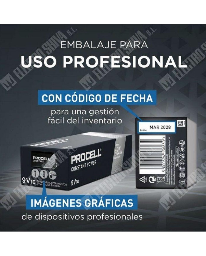 PILA PROCELL ALCALINA 9V CAJA 10 UDS.