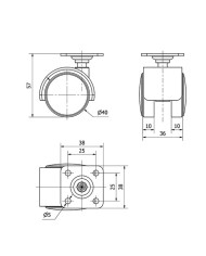 RUEDA GIRATORIA PLASTICO CON PLACA 40MM.