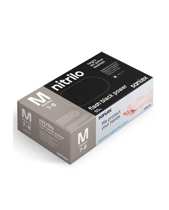 GUANTES NITRILO T-M POWER NEGRO SANTEX CAJA 50UDS.