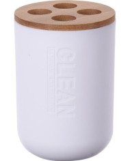 VASO PORTACEPILLO BLANCO/BAMBU KOOP