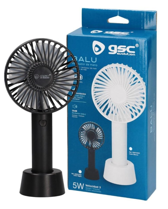 VENTILADOR DE MANO RECARGABLE NEGRO GSC
