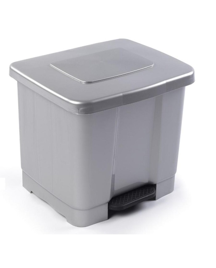 CUBO PLASTICO RECICLAJE PLASTICFORTE C/PEDAL PLATA 35 LTS.