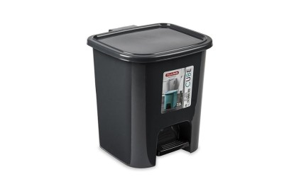 PAPELERA PLASTICFORTE C/TAPA Y PEDAL NEGRA 7'5LTS.