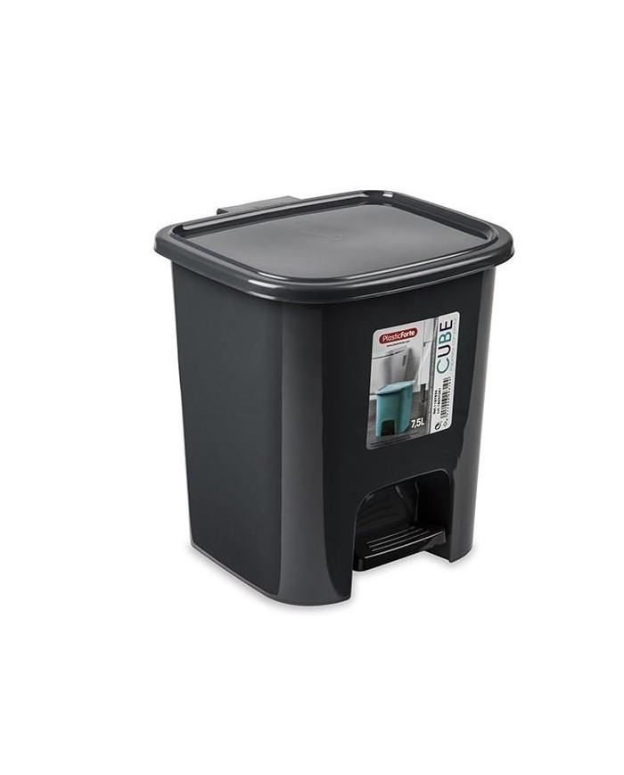PAPELERA PLASTICFORTE C/TAPA Y PEDAL NEGRA 7'5LTS.