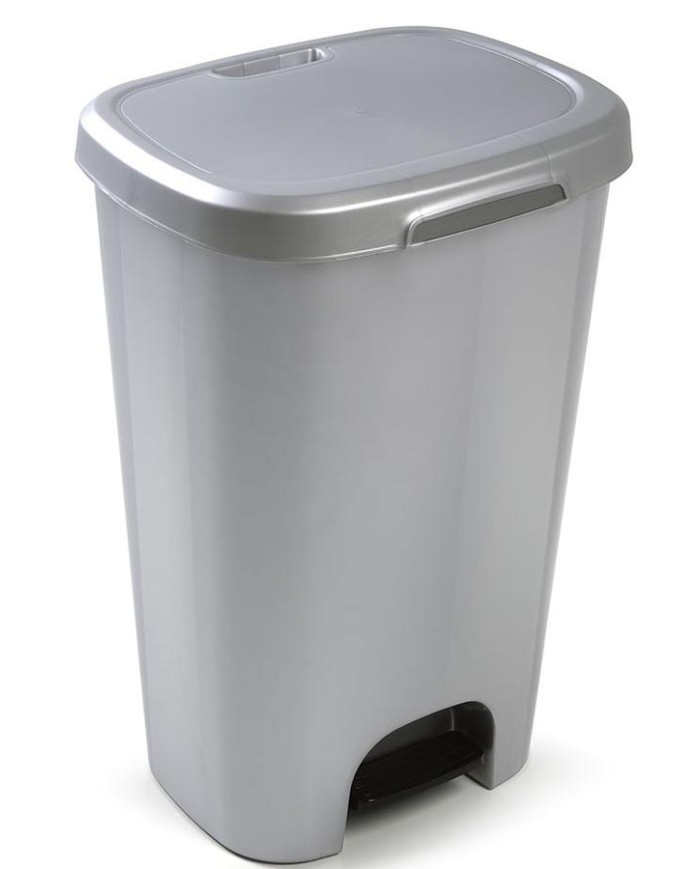 CUBO BASURA PLASTICO PLASTICFORTE C/PEDAL PLATA 50 LTS.