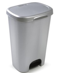 CUBO BASURA PLASTICO PLASTICFORTE C/PEDAL PLATA 50 LTS.