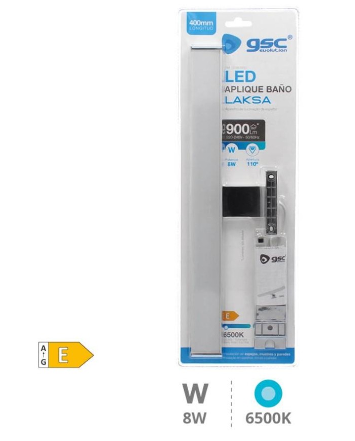 APLIQUE BAÑO GSC LED LAKSA ALUMINIO 8W. 40CMS. 6500K
