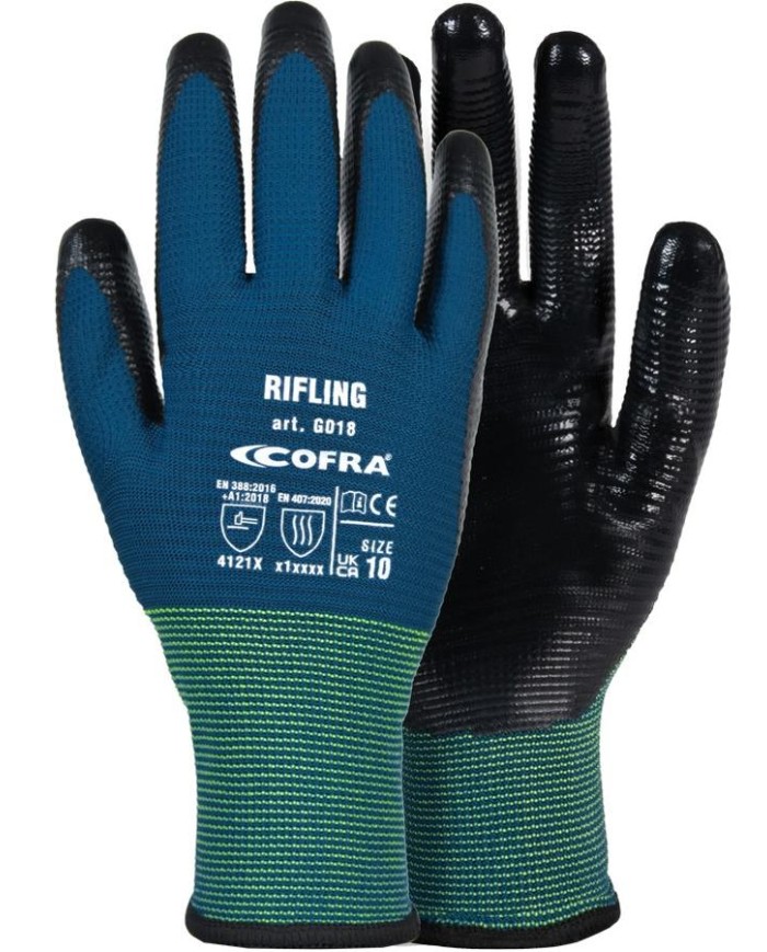 GUANTES NITRILO T-8 RIFLING NEGRO COFRA 12UDS.