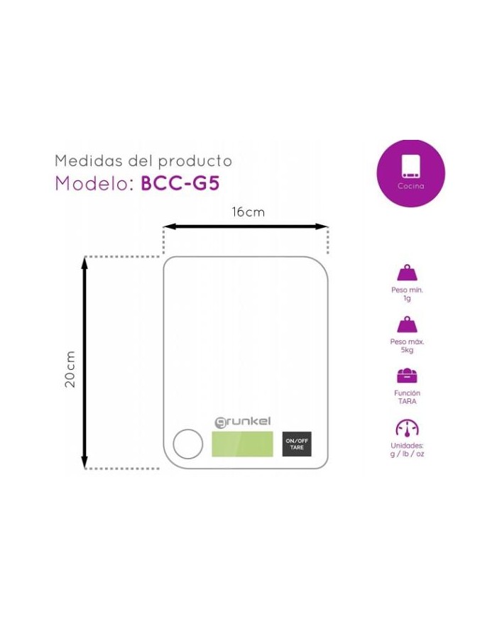 BASCULA COCINA GRUNKEL ANILLA GRIS 5 KG.