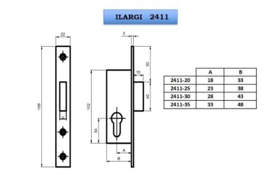 CERRADURA ILARGI 2411-20MM. INOX-PALANCA