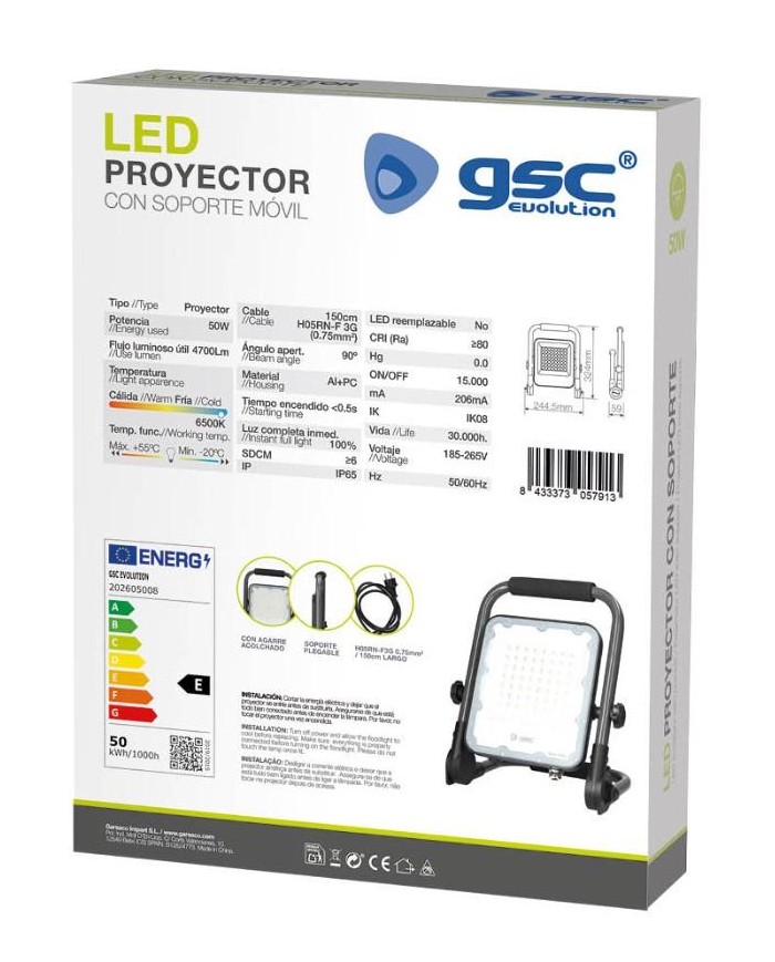 FOCO LED EXTERIOR 50W. 6500K GSC CON SOPORTE MOVIL