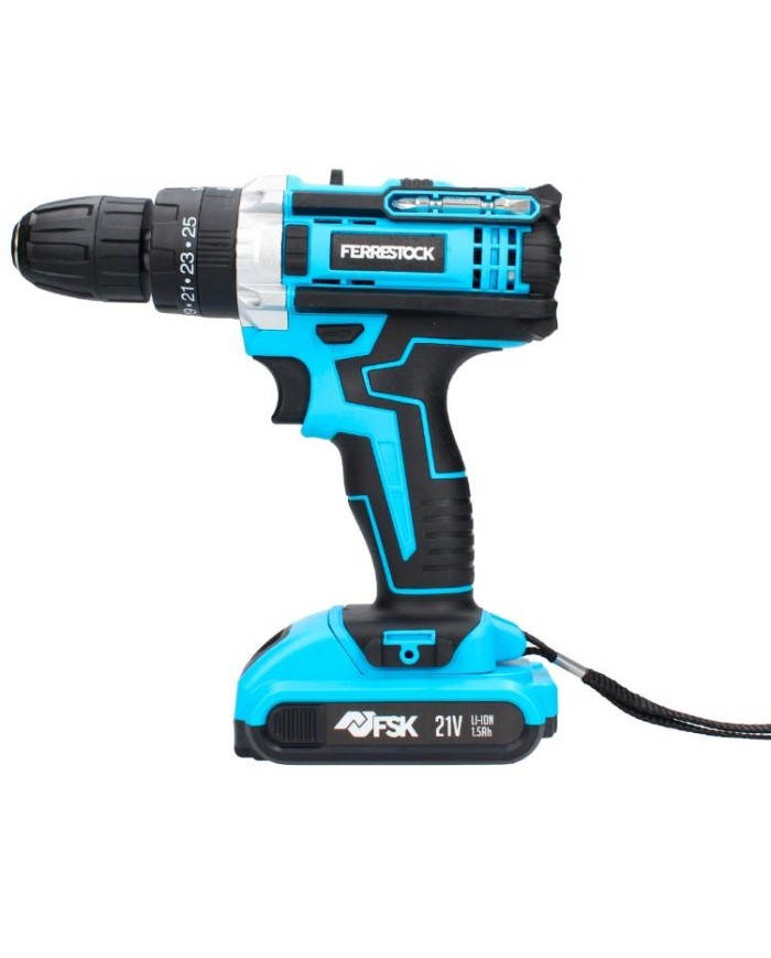 TALADRO PERCUTOR FSK 21V 2BAT 1,5Ah MALETIN 25PZAS.